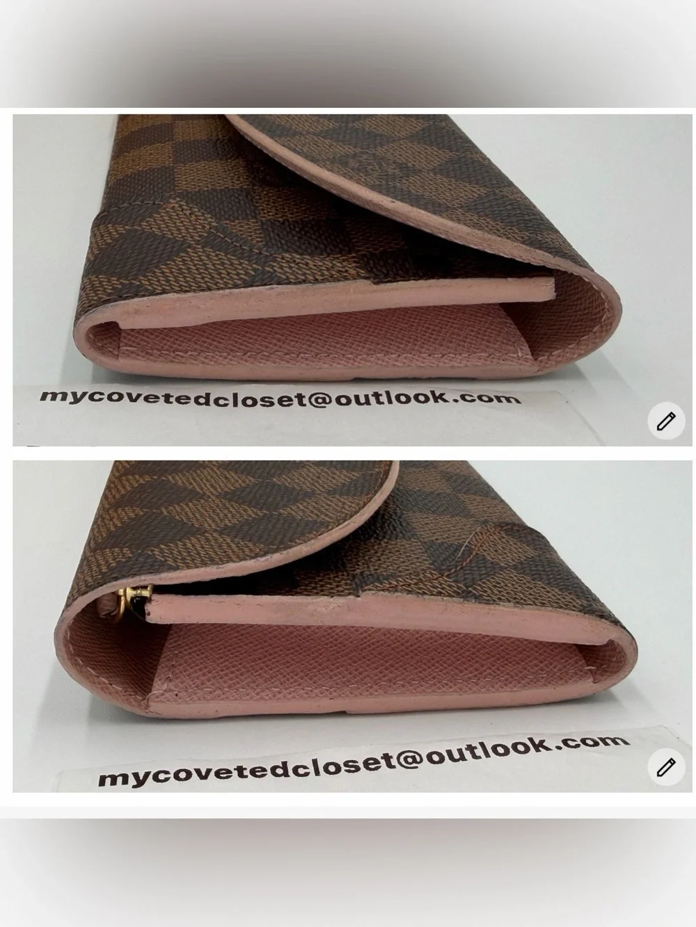 🤎🩷LV Caissa Wallet Damier Ebene and  Pink Full Set Box Dust Bag & Entrupy COA - Picture 11 of 13